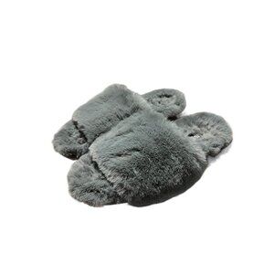 Twelve AM Gray Fluffy Slippers Faux Rabbit Indoor Outdoor Sz 11 Bedroom Shoes